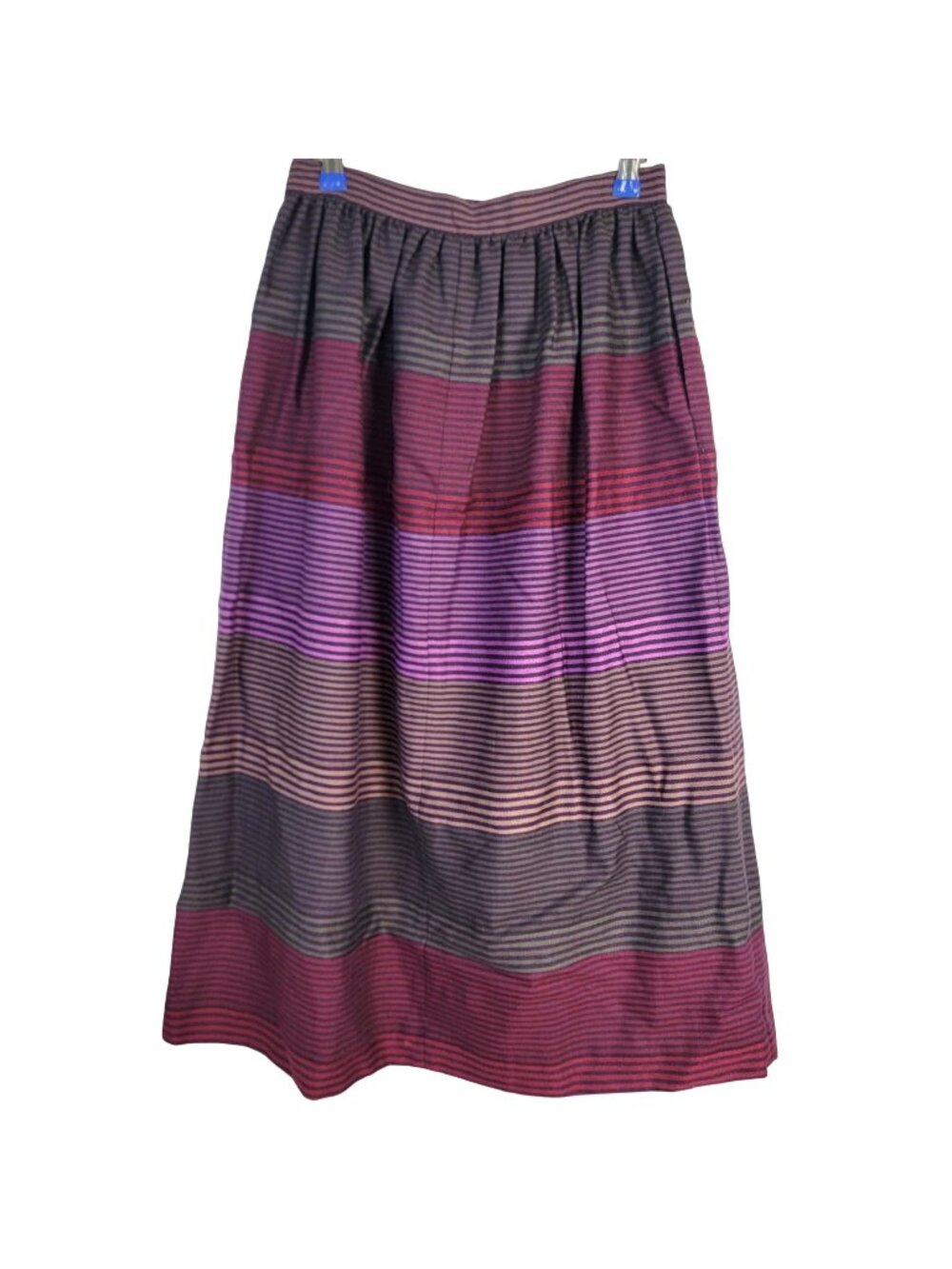 Vintage 70s Stripe Midi Skirt Women Medium Black Purple 8 10 Work Party Winter M